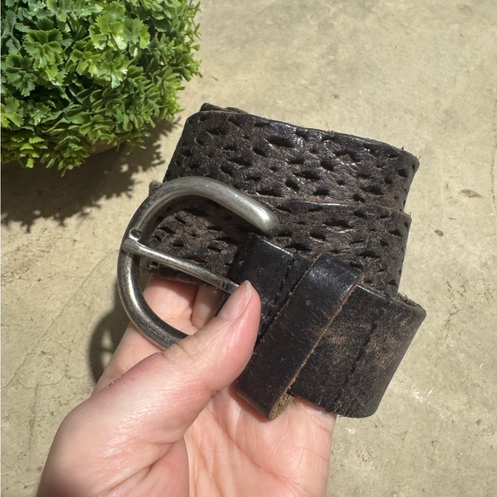 Vintage Brown Leather Belt Men Size 38 Western Boho Festival Distressed Thrashed